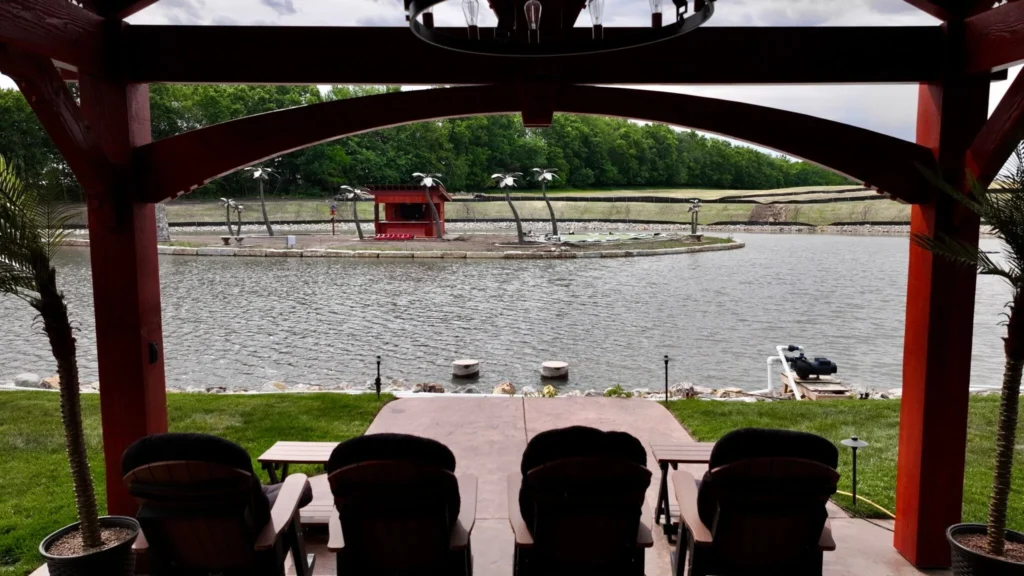 Margaritaville Inspired Luxury Entertainment and Fishing Pond Designed and Built by Bulletproof Pond and Lake